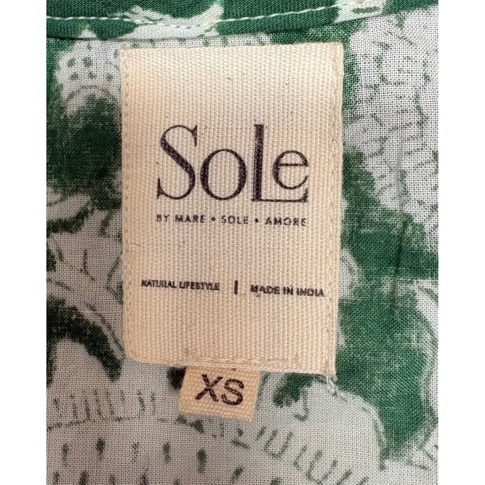 Sole India Green White Block Print Puff Sleeve Boho Peasant Blouse Cotton XS - Picture 4 of 7